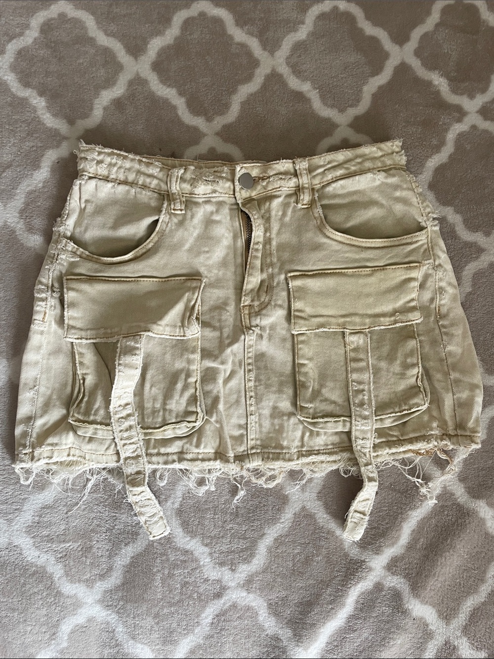 American Bazi Cream Utility Strap Mini Skirt